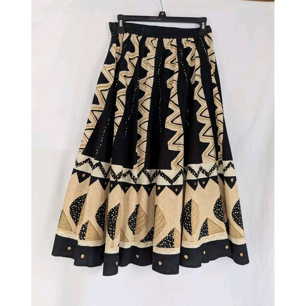 Napa Valley Skirt Sz 8P A-Line Elastic Waist Flared Black Beige Cotton
